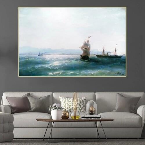 Holover Ivan Aivazovsky"Sunny day. 1884" Canvas Oil Painting Romanticism Poster Artwork Aesthetic Wall Art Home Decoration
