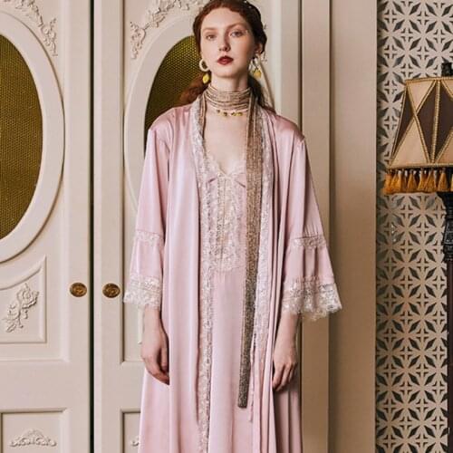 Robe Women Sleepwear Two-piece Nightgown Sexy Elegant Bridal Morning Gown Wedding Robe Set