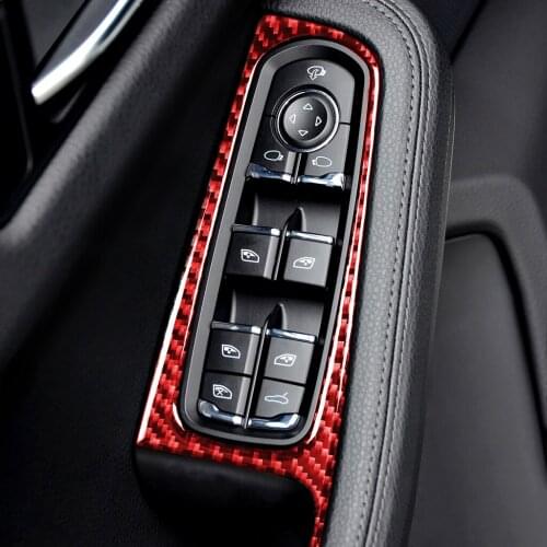 Red Genuine Carbon Fiber For Porsche MACAN 2014-2021 Car Window Lift Frame Cover Trim Styling Sticker