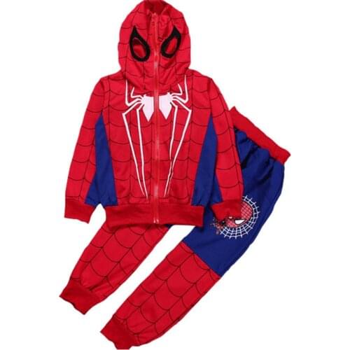 Boys Spiderman Hoodie + Pants Two-piece Fashion Spring and Autumn Childrens Cosplay Cool Costume