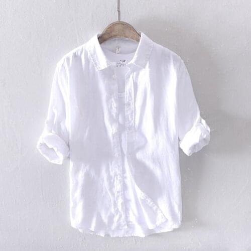 Linen shirt mens long-sleeved solid color trend youth