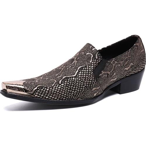 Summer Casual New Mens Classic Fashion Shoes Personality Crocodile Pattern Pointed Toe Leather Low-cut Metal Mens Shoes