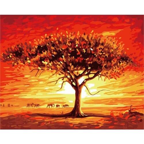 Painting By Numbers DIY Dropshipping 60x75cm Elephants Under The Sunset Scenery Handmade Gift For Adult Unique Gift Home Decor
