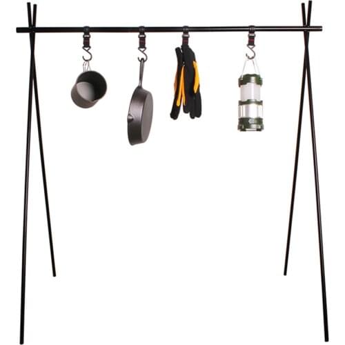 Outdoor Camping Foldable Hanging Rack Triangular Clothes Rack Stand Vookware Rack with 4 Movable Hooks & Storage Pouch