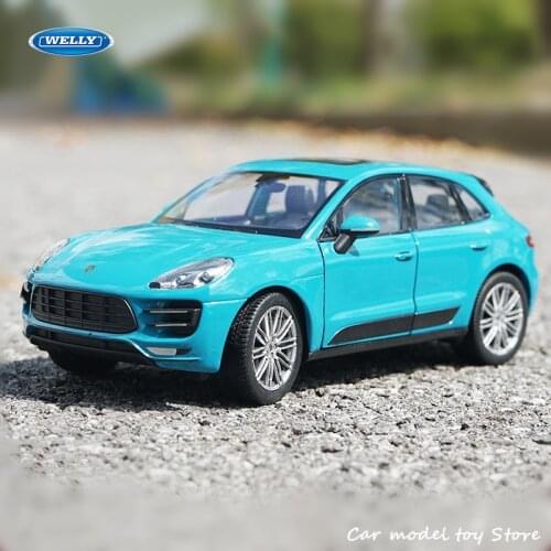 WELLY 1:24 white Porsche Macan Turbo Blue new alloy car model crafts decoration collection toy tools gift