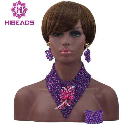 2017 New Designer Latest Elegant Handmade African Beads Jewelry Sets Nigerian Wedding Bridal Accessories Free shippingABH296