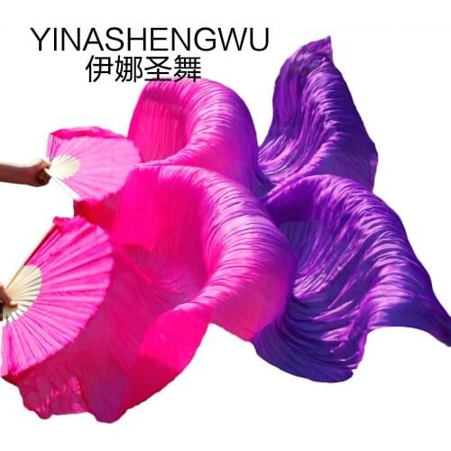 New Arrivals Stage Performance Dance Fans 100% Silk Veils Colored Women Belly Dance Fan Veils (2pcs) fuchsia+purple