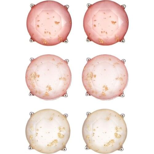 New lovely 3 pair/set Colourful Resin Round Earrings For Women Simple Golden Embellishment Small Earrings Female Jewelry Gift