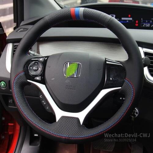 Car Steering Wheel Cover for Honda Civic CRV Windshield Crider VELVEL Accord Jade XRV Hand-stitched Leather Car Accessories