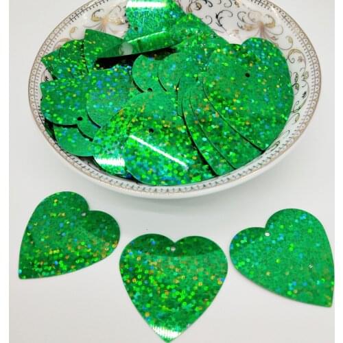 50g 32mm Flat Heart Sequins For Crafts Sewing Accessories Confetti Spangles Paillette Hologram Laser Green With 1 Hole