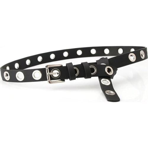 Black 2.4cm*106cm PU Belt Women Big Hole Strap Lady Punk Casual Waistband Girls Girdle Female Square Buckle