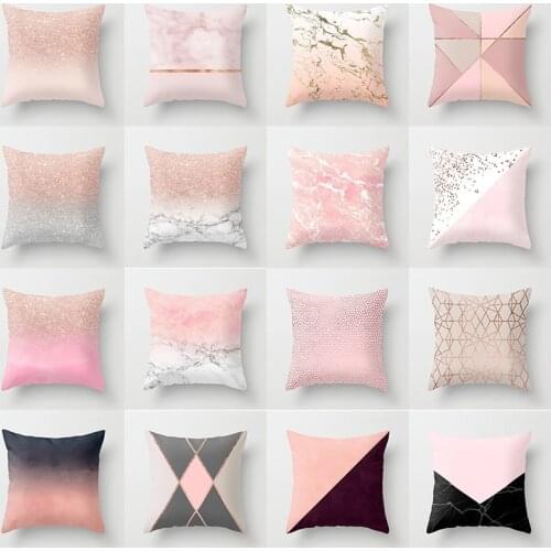 Pink Glitter Short Plush Cushion Cover Mable Shinny Geometric Sofa Pillow Cases Bedroom Home Decor Car Office Decorative