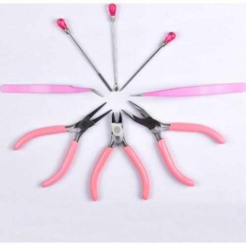 Pink Jewelry Pliers Tool & Equipment for KitsRound Nose Plier Side Tweezers Mix Needle Spoon Tool DIY Metal Jewelry Making Tools