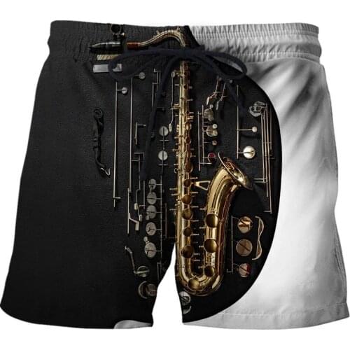 3D Print Mens Shorts Summer Beach Shorts Love Saxophone Music Painting Art Pants Culture Casual Fashion Streetwear