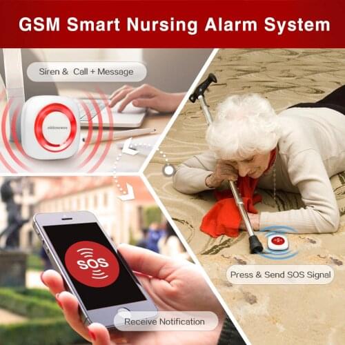 Koochuwah Panic Button System SMS Alarm 2G Network GSM Security Emergency Button Wireless Panic Alarm Button Call for Elderly