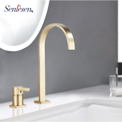Senlesen Basin faucet Bathroom Nickle Gold Super Long Pipe Two Holes Bathroom Faucet Sink Tap 360 Rotating Basin Tap