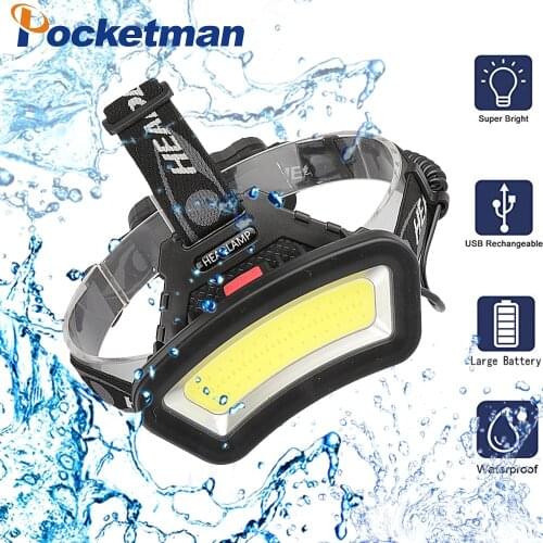 LED Lighting Distance Wide Angle COB LED Headlight Use 2x18650 Battery led HeadLamp USB rechargeable Lantern For Hike Outdoor