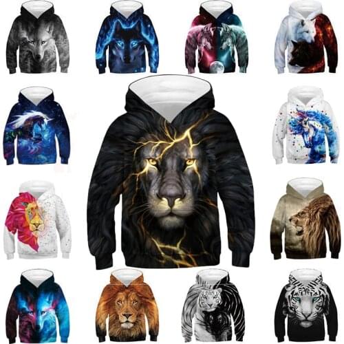 Lion And Wolf 3D Boys Hoodies Teenagers Oversized Spring Sweatshirt for Boy 4-14 Years Christmas Hoodies Kids Sweatshirt Clothes