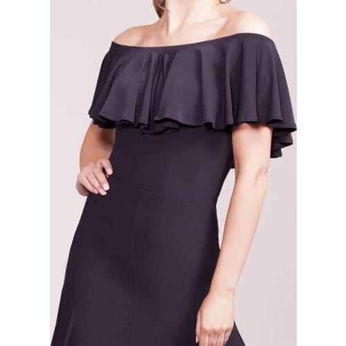 Latin dance off shoulder Strapless performance top lotus ruffled collar T17006