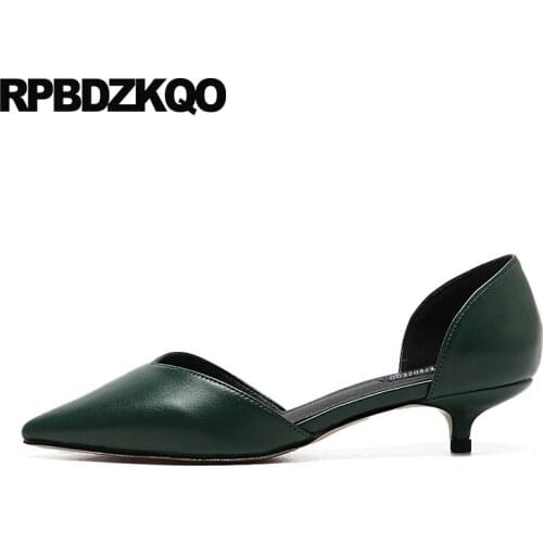 Pointed Toe Size 4 34 D'orsay Elegant Designer Ankle Strap Work Leather Pumps Low Heels Ladies Shoes Summer Thin Office Black