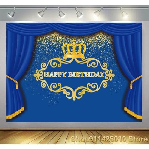Golden Queen Crown Girls Birthday Party Decoration Photography Studio Custom Background Photo Kids Room Wall Blue Vinyl Backdrop
