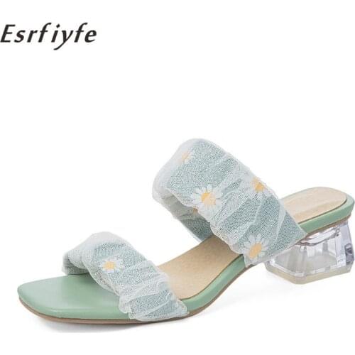 ESRFIYFE 2021 New Plus Size 45 Summer Shoes Women Slippers Open Toe High Heels Dress Shoes Rhinestone Transparent Slides Woman
