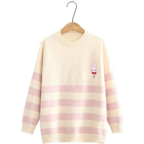 Women Sweaters Harakuju Cartoon Rabbit Embroidey Knittd Pullover 2020 Autumn Winter Long Sleeve O-neck Cute Jumpers Sueter Mujer