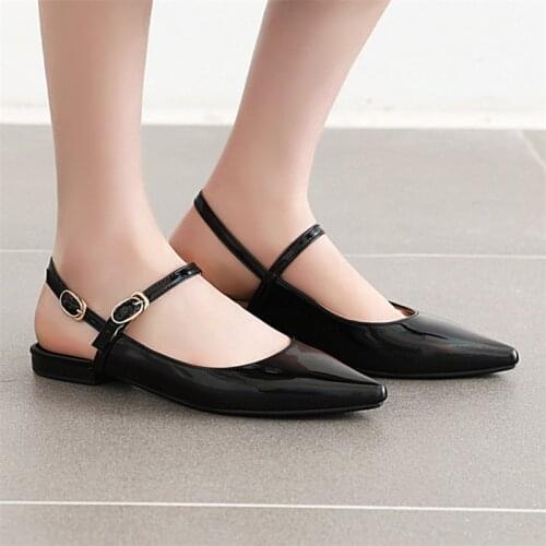 Pointed Toe Flats Slingback Women Shoes Buckle Strap Causal Ladies Flat Shoes Elegant Summer Dress Shoes Woman Big Size 41 42 43