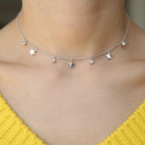 Delicate women jewelry 14" choker chocker bezel cz star charm minimal teen girl gift elegant gorgeous fashion golded necklace