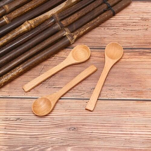 1Pc Small Mini Wooden Round Bamboo Spoon Soup Tea Coffee Salt Spoon Jam Scoop DIY Kitchen Cooking Utensil Tool Cutlery