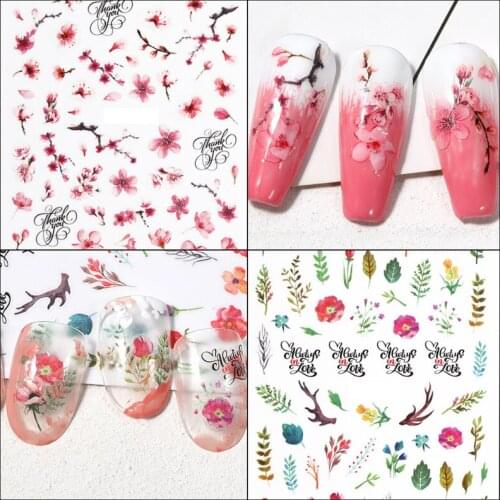 1 PCS Nail Sticker Peach Blossom Plum Red Rose Dried Flower Painting Series Slider for Nail DIY Design Press on Nails for Salon