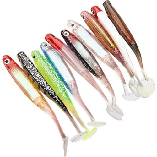 10Pcs 10cm Fishing Soft Baits Flash T-Type Tail PVC Bionic Soft Lure Bait for Saltwater Freshwater Bionic Lifelike Soft Lures