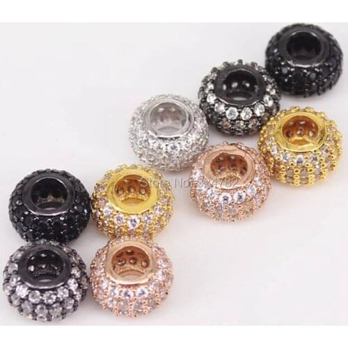 20pcs 6/8/10mm Big Hole Round shape Metal Copper Micro Pave CZ Spacer Loose Beads,Charm Cubic Zirconia Connector beads
