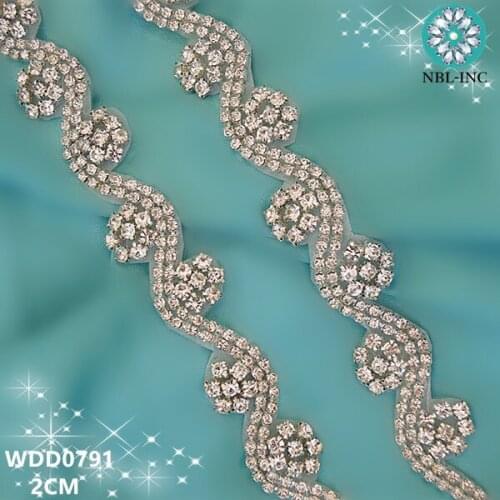 10 yards )Wholesale bridal hand beaded sewing crystal rhinestone applique trim iron on for wedding dresses belt WDD0791