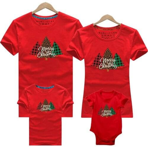 2021 Christmas Family Matching Clothes Family Look Cotton Tshir Christmas Tree Couple Tops Short Sleeve T-shirt Boy Girl Clothes