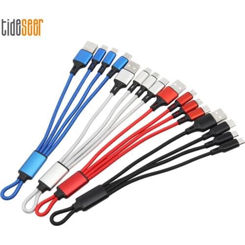3 in 1 USB Cable for iPhone X Xiaomi Samsung Android Mobile Phone Micro Usb Type C Multi Short Keychain Portable Data Sync Cord