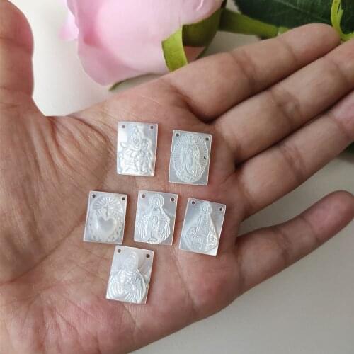 30pcs/lot)12x16mm Mix Order Natural Virgin of Guadalupe Mother of Pearl Shell Grace Sacred Heart of Jesus Angel Mother Pearl