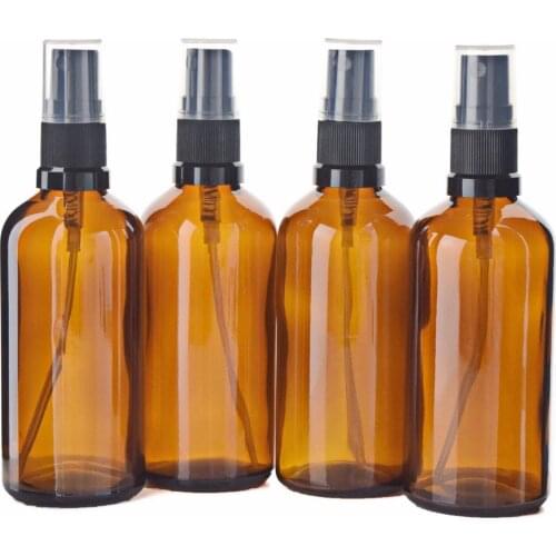 4pcs 100ml Empty Amber Glass Spray Bottles with Fine Mist Sprayer for Essential oil Perfume Aromatherapy Cosmetic Containers