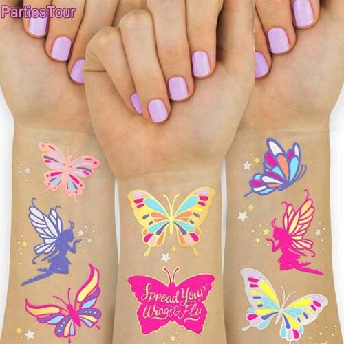 4X Glitter Butterfly Temporary Tattoos Stickers Kids Butterfly Birthday Party Fake Waterproof Body Art Makeup Tattoos Stickers