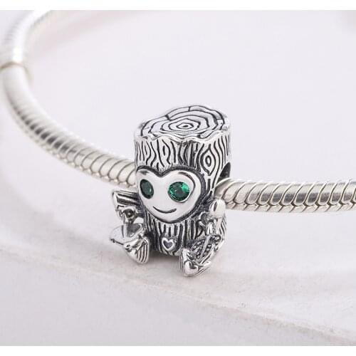 925 Sterling Silver Green Eyes Sweet Tree Monster Elves Charms Beads Pendant Bracelet DIY Jewelry Making For Original Pandora