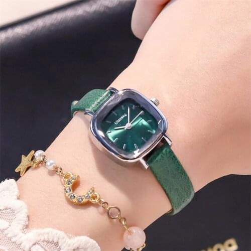 Retro Women Fashion Watches Small Green Ladies Wristwatches Ulzzang Brand Casual Woman Leather Quartz Clock Drop Shipping