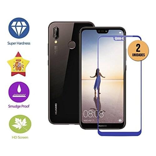 CASE & GLASS 2 PCs Premium screen Protector 3D tempered GLASS 9H Huawei P20 Lite Blue full coverage