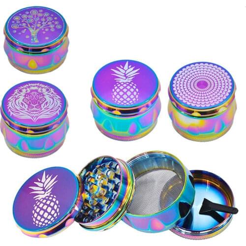 4-layer Metal Tobacco Grinder 53MM/2.08inch Zinc Alloy Herb Weed Grinder Rainbow Hand Grass Spice Crusher Smoking Accessories