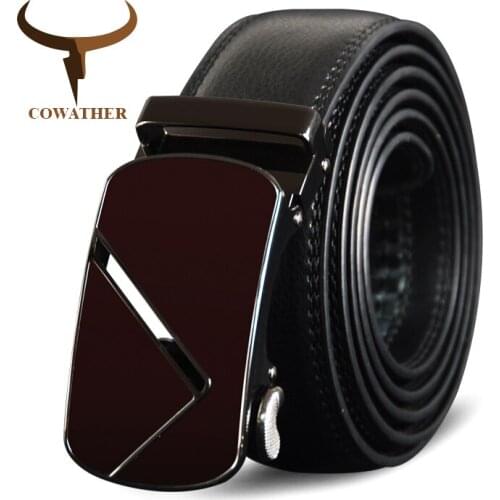 COWATHER Vintage Top Cow Genuine Leather Men Belts Male Automatic High Quality Buckle Strap Male Belts Fashion Cowhide Men Belt