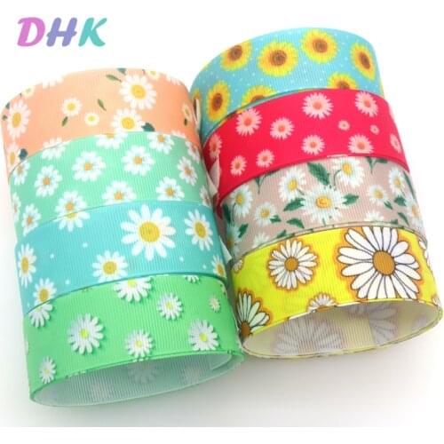 DHK 50yards Chrysanthemum Sunflower Flowers Printed Grosgrain Ribbon Accessory Hairbow Headwear Decoration DIY OEM S1524