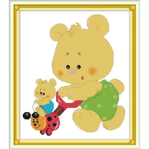 Two bears cross stitch kit aida 14ct 11ct count print canvas stitches embroidery DIY handmade