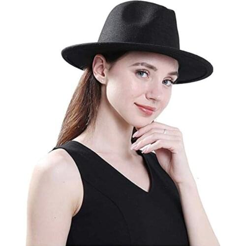 Felt Fedora Hat Wide Brim Floppy Sun Hat Panama Cowboy Hat for Beach Church Unisex &T8