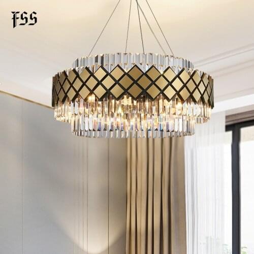 FSS Modern Crystal Gold Rectangle Chandelier Lighting For Dining Room Bedroom Round Chandeliers Living Room Light Fixtures