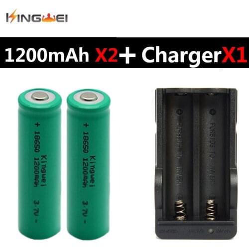 HOT SALE New 2Pcs KingWei 18650 1200mAh Green Batteries 18650 3.7v Rechargeable Li-ion Battery With Charger for LED Flashlight