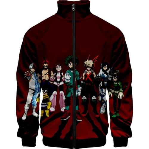 Harajuku Kawaii 3D Boku No Hero Academia 4 Jacket Men Slim Fit Windbreaker Women Zipper Jacket Streetwear Stand Collar 3D Jacket